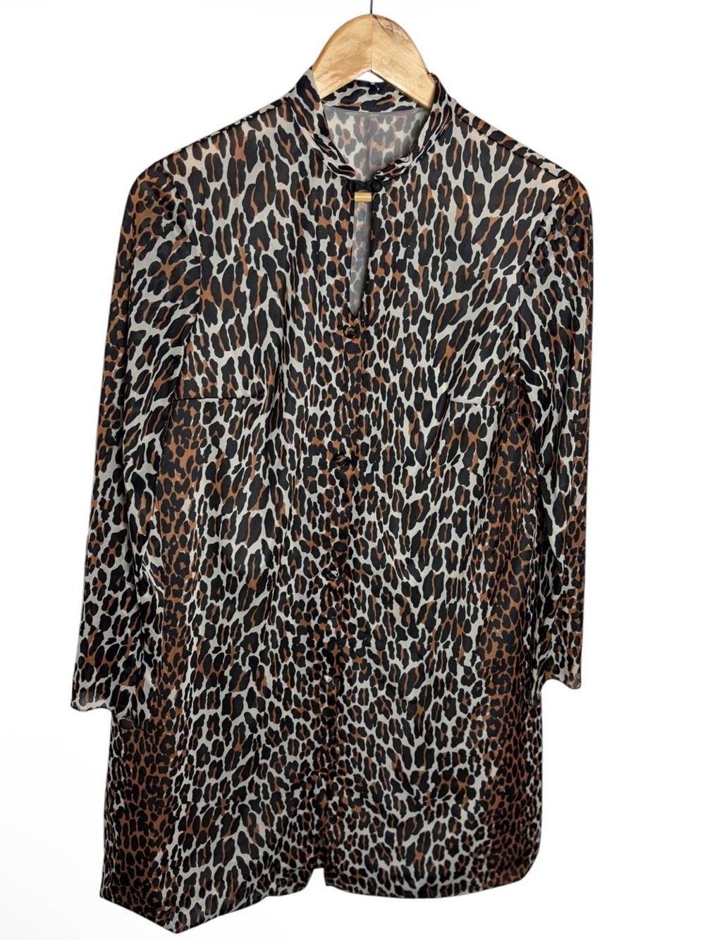 Vintage Vanity Fair cheetah nylon mandarin collar house coat robe size 34